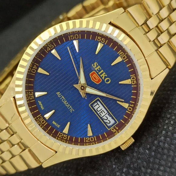 Seiko Accessories Rare 97s Seiko Mens Gold Watch With Blue Face Poshmark